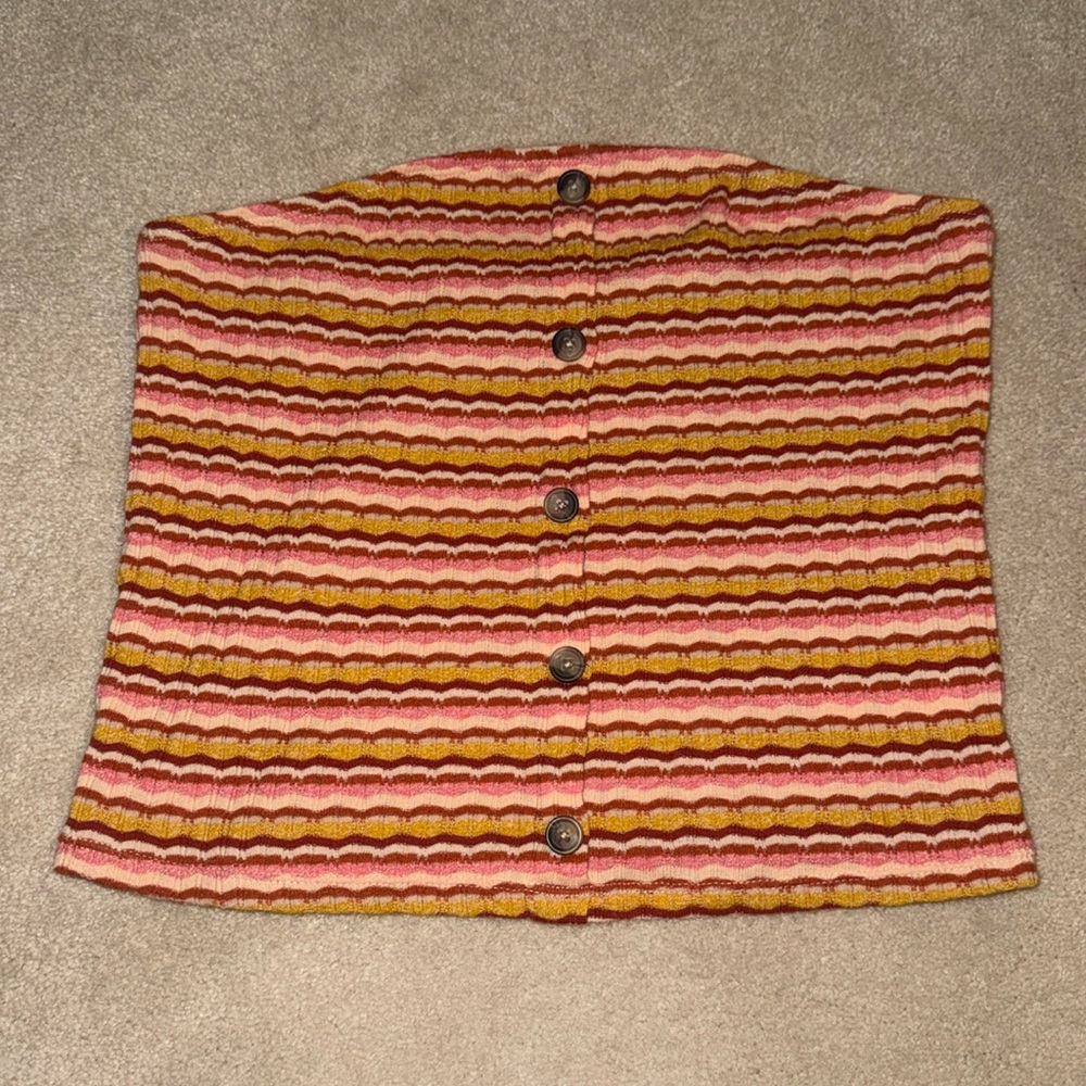 American Eagle medium striped pink/white/red/yellow crop top withh buttons